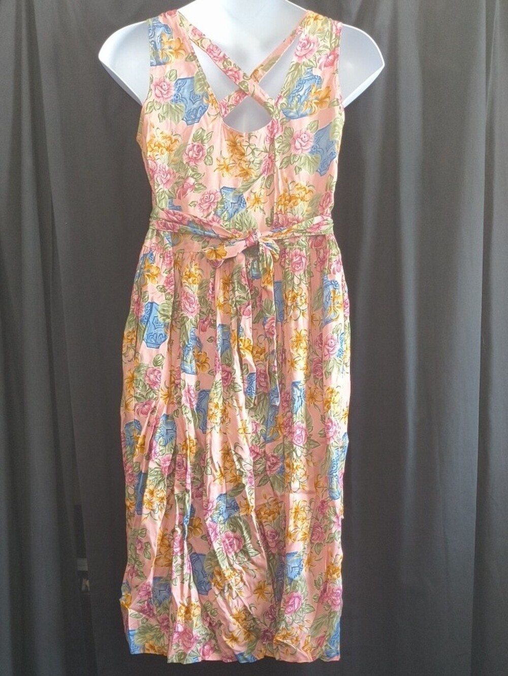 Erika Pink Floral Sleeveless Midi Dress #0027 - Picture 4 of 15
